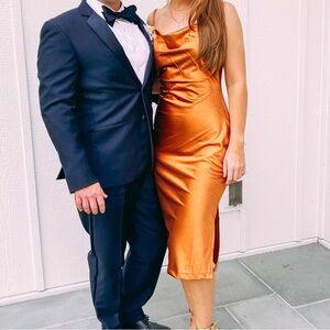 Elegant Orange Satin Dress